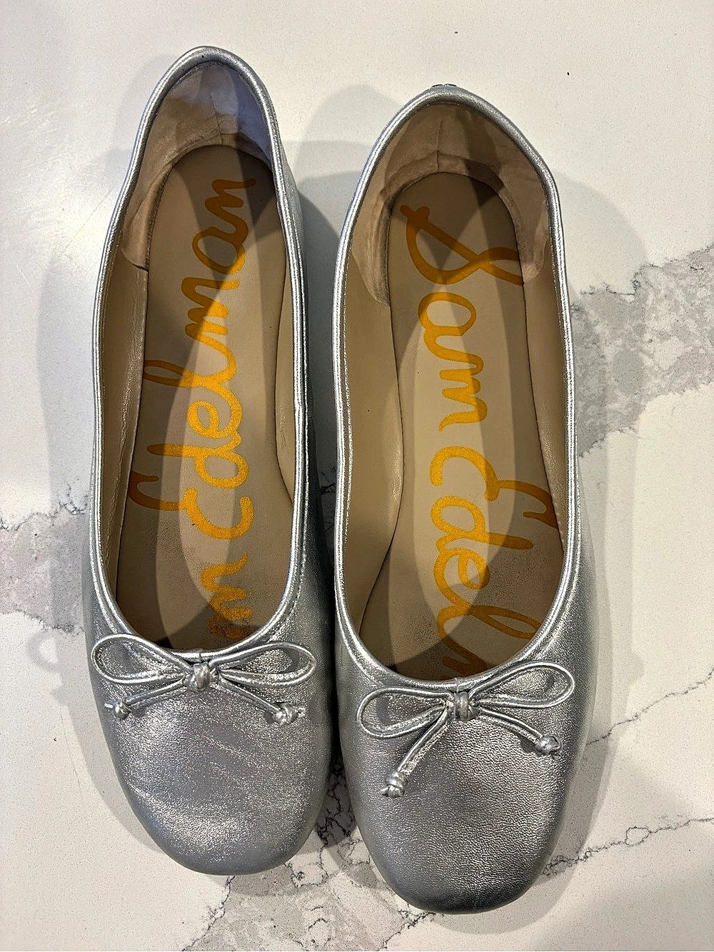 Sam Edelman Silver Bow Ballet Flats Size 10